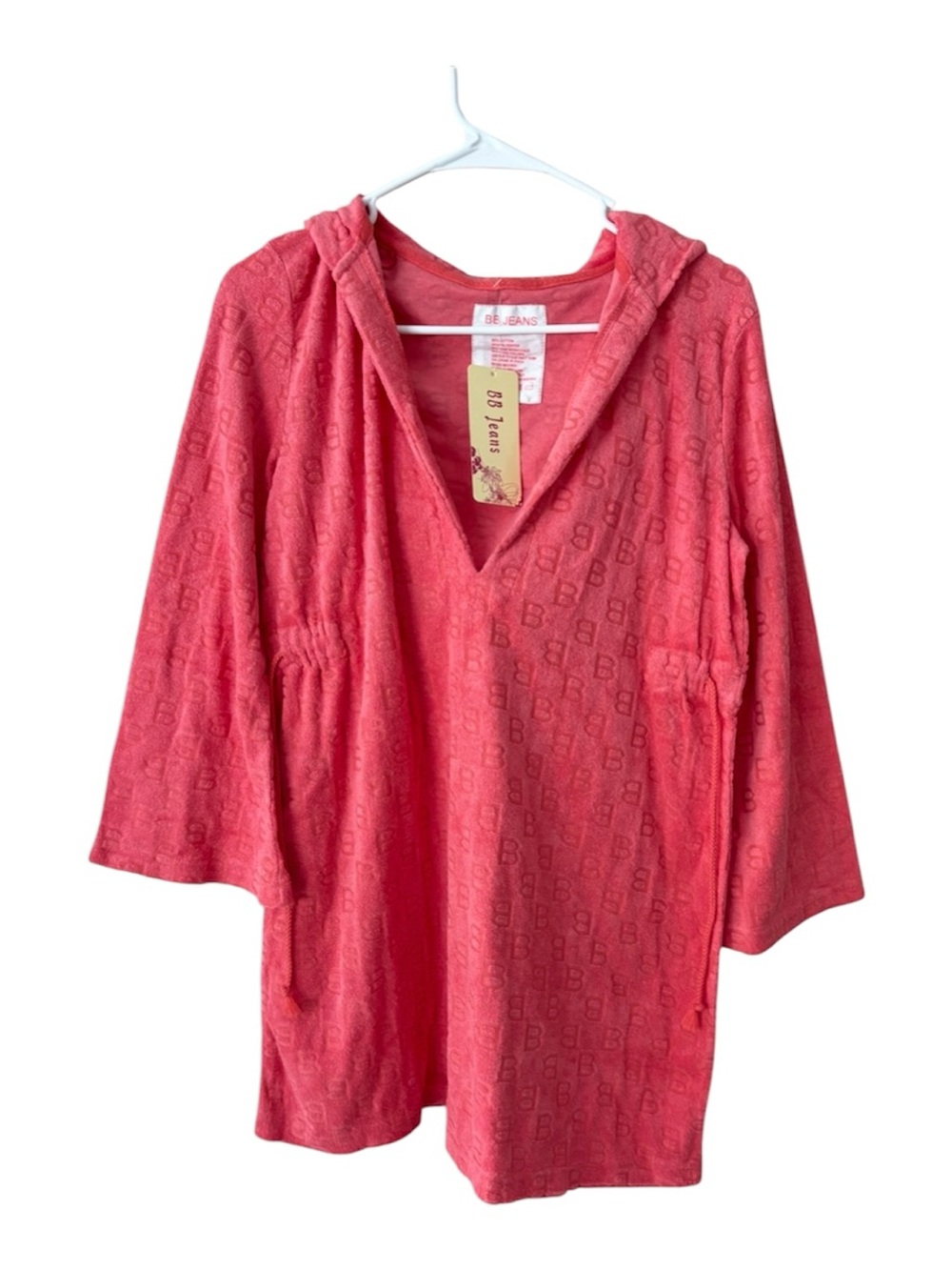 NWT B.B. Jeans Pink Terry Cloth Hooded Beach Cover-Up Long Sleeve SZ M